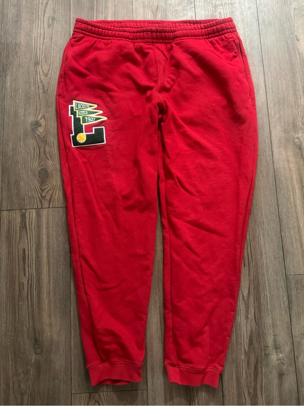 Lacoste Pennants Sweatpants Red Joggers Mens XL Tapered Fleece